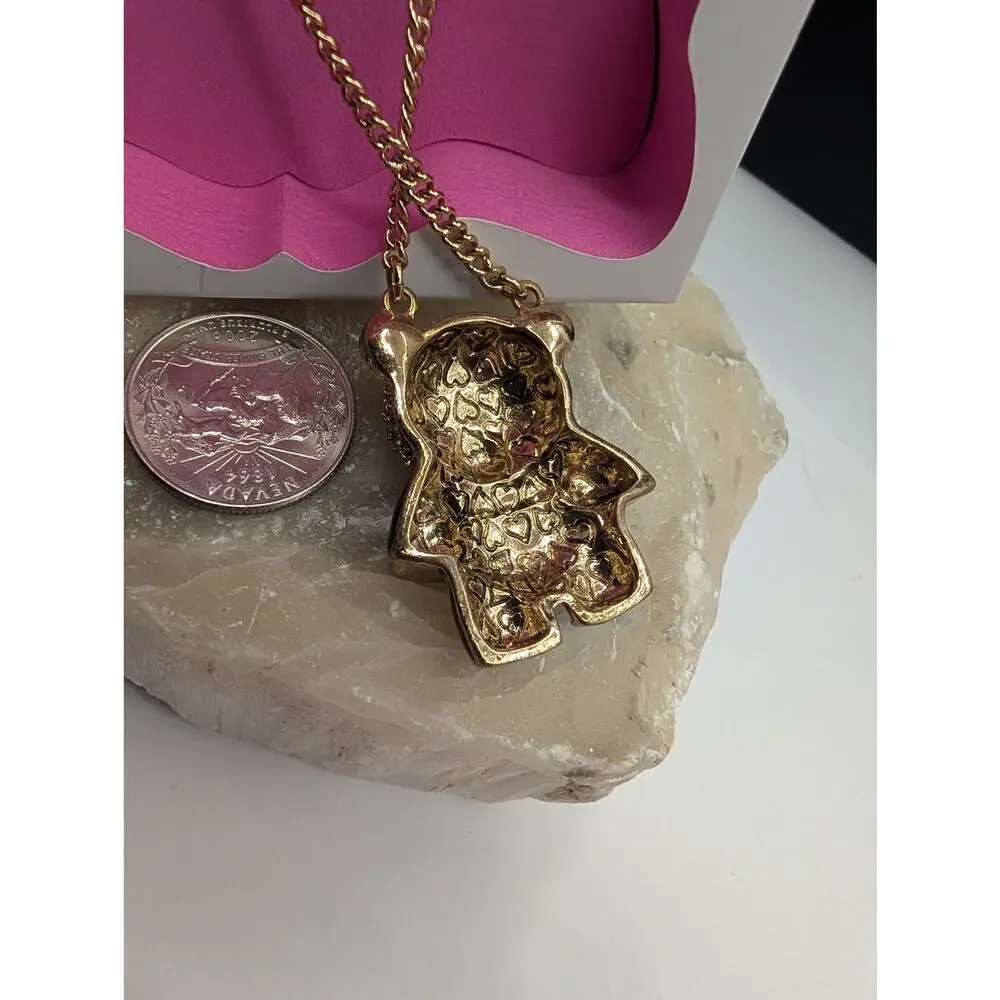 Betsey Johnson Panda Bear Pendant Necklace Gold Tone Rhinestone Enamel New Box